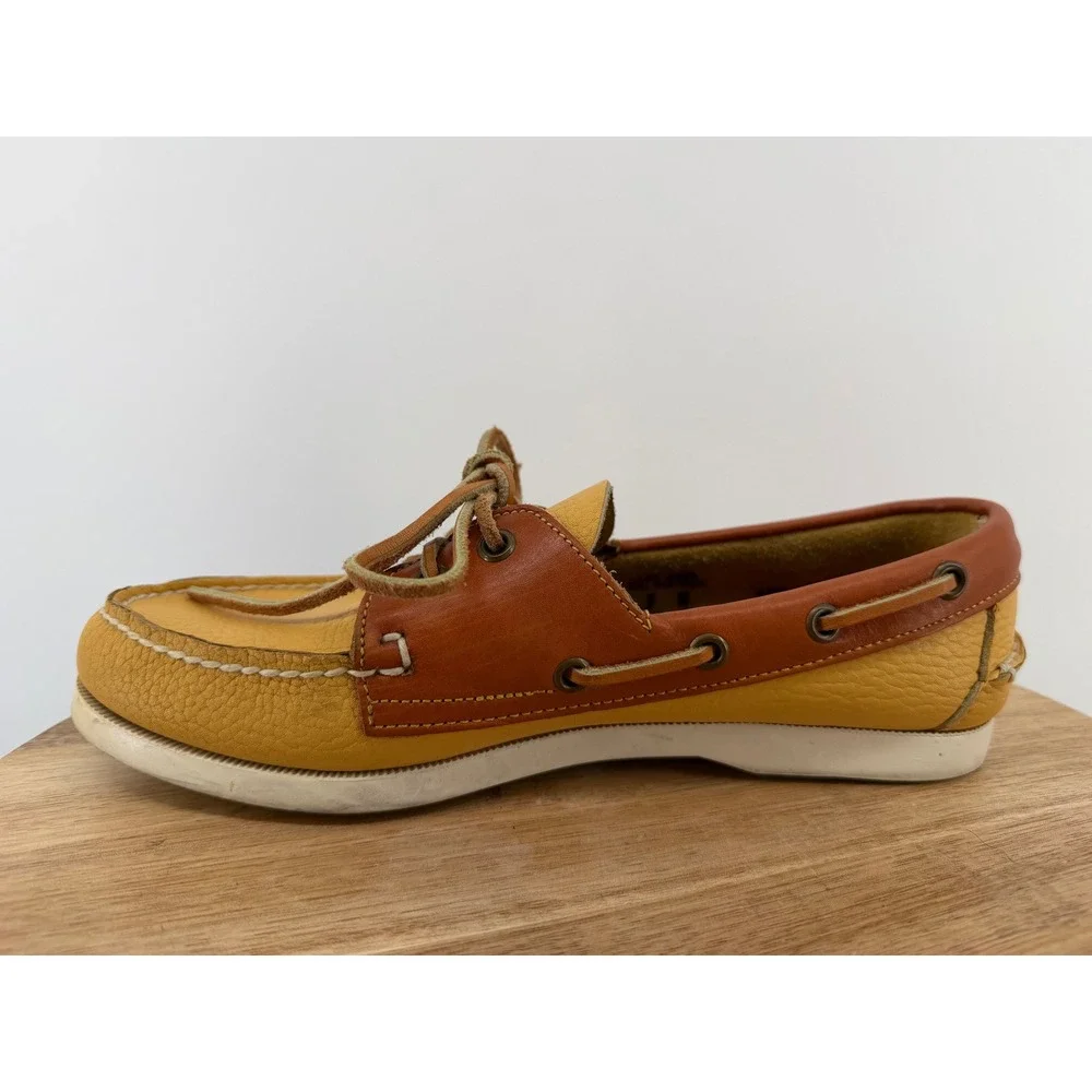 Dooney & Bourke Mens All Weather Leather Boat Shoes Yellow Tan 7 M 97767 USA